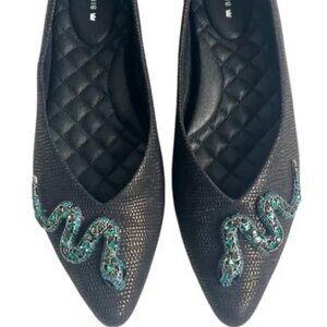 Birdies Goldfinch Black Embossed Snake Flat